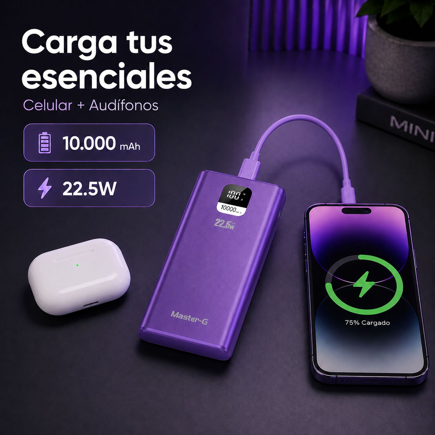 Bater&iacute;a Externa Power Bank 10000 Mah 22.5w Ucp10mpd Morada image number 4.0